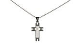 Stainless Steel Cross Pendant Beads Necklace Unisex Silver Black L155