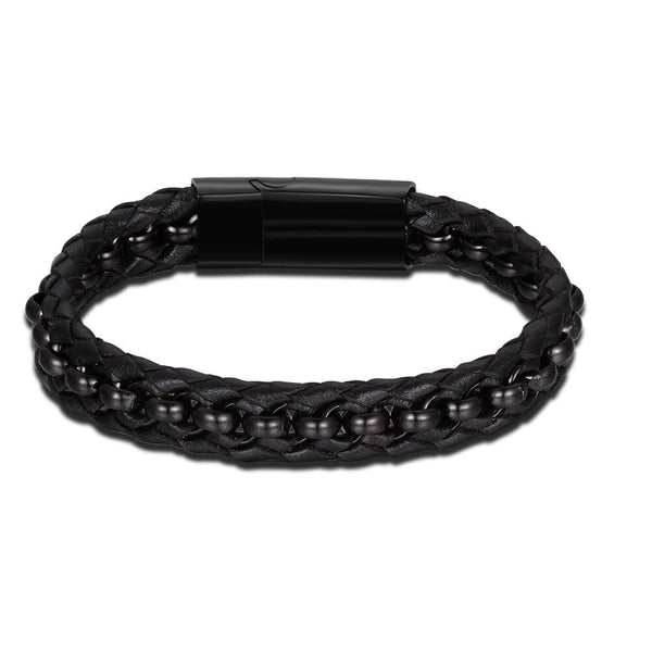 Stainless Steel Leather Bracelet 8 Inches 13MM Magnetic L348