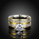 Stainless Steel Bridal Engagement Set Ring Gold Plated Rhinestone Women B442