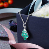 Brass Enamel Pendant Necklace Christmas Tree Green Silver 17.7" P22