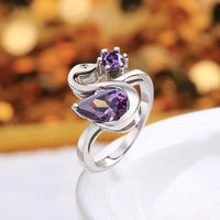Sterling Silver Plated  Zirconia Swan Purple Band Ring Size 8 B52