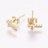 Brass Micro Pave Cubic Zirconia Stud Earrings Ear Nuts Cross Gold 9x5x2mm P640