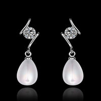 White Gold Pearl Stone Zirconia Star Fish Drop Stud Drop Earrings L148