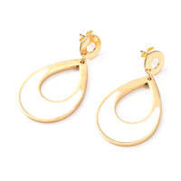 Stainless Steel Dangle Stud Earrings Enamel Teardrop White 45mm 0.8mm Z400