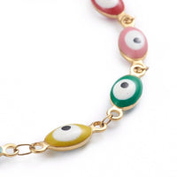 Stainless Steel Bracelet Enamel Lobster Evil Eye Gold 8-1/8 inches(20.5cm) Z234