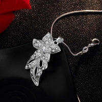 Sterling Silver Plated Necklace  Women's Pendant Flower Zirconia Lobster B370