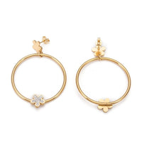 Stainless Steel Dangle Stud Earrings Clay Crystal Rhinestone Flower Gold Z341