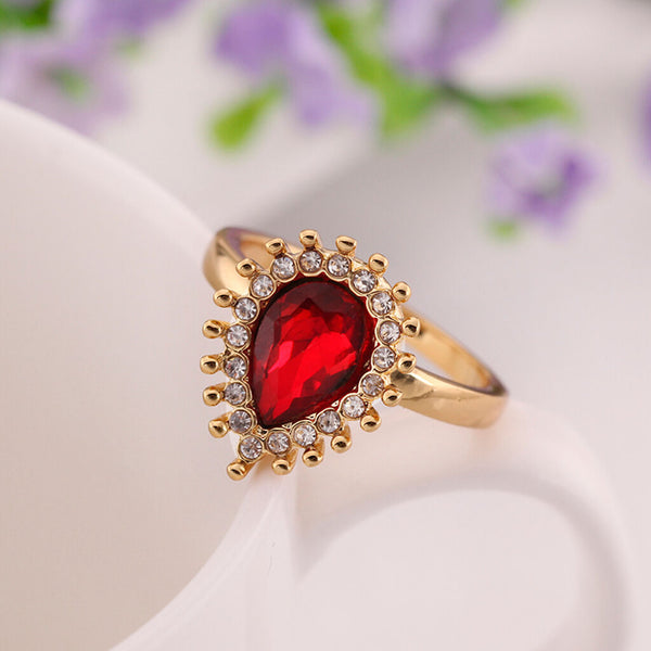 Gold Red Zirconia Band Ring Size 8 B105