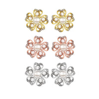 Rose Gold Platinum Plated Earrings Pearl AAA Zirconia Push Back Flower .76" L326