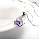 Platinum Plated Necklace Pendant Heart Zircon Purple 20 Inches 1MM Lobster B163