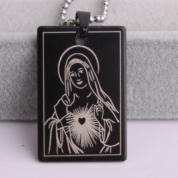 316L Stainless Steel Pendant 1.01X1.52 Inch Virgin Mary Maria Necklace 22" B134