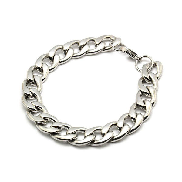 Stainless Steel Curb Twisted Chain Bracelet Lobster Silver Color 8.6" 12mm A152