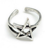 Alloy Cuff Finger Ring Pentagram Antique Silver Size 4 Adjustable 15mm P430
