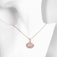 Rose Gold Plated Necklace Pendant Crown Zirconia 20 Inches 1MM Lobster B115