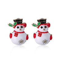 Christmas Snowman Rhinestone Enamel Stud Earrings Gold 22x15mm P162