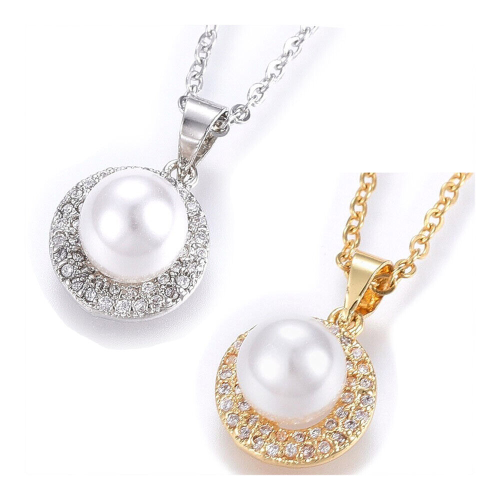 Stainless Steel Pendant Necklace  Acrylic Pearl Gold 17.71" 18x12x8.5mm Z655
