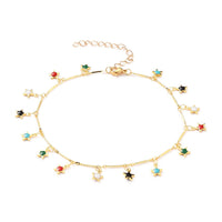 Enamel Star Charm Anklet Bracele Chain Stainless Steel Lobster Gold 9.6" Z14