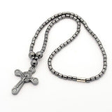 Non-Magnetic Hematite Necklace Crucifix Cross Pendant Magnetic Clasp 17.5" Z560