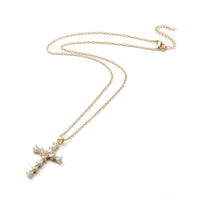 Stainless Steel NecklaceCubic Zirconia Pendants Cross Gold 18" Z466