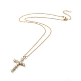 Stainless Steel NecklaceCubic Zirconia Pendants Cross Gold 18" Z466