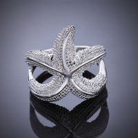 Sterling Silver Plated Fashion Ring Women Starfish B368