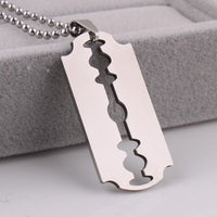 Stainless Steel Pendant 0.84X1.70 Inch Blade Razor Silver Necklace 22" B17