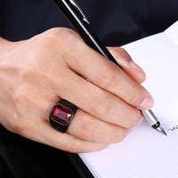 Stainless Steel Black Gunmetal Ring Mens Red Black Stone B550