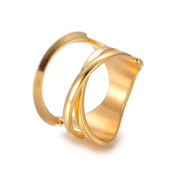 304 Stainless Steel Finger Rings Wide Band Hollow Rings Gold Size 7 17mm Z711