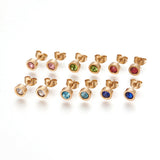 Stainless Steel Ear Studs Rhinestone Flat Round Mixed Color Gold 14mm 6Pair Z389