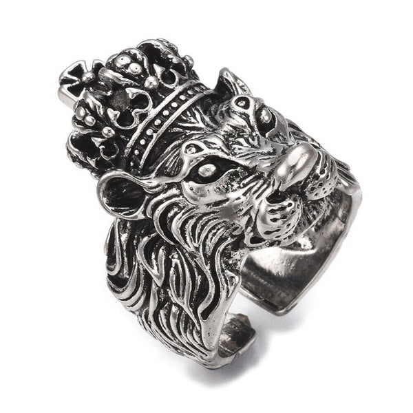 Alloy Cuff Finger Ring Wide Ring Lion Antique Silver Size 9 Adjustable 9mm P445