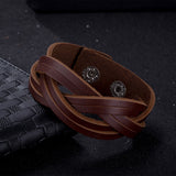 Leather Bracelet Brown 8 Inches 24MM Push button  L458