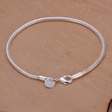 Women's Sterling Silver Plated Fit European Bracelet 8 Inches 3MM lobster L26