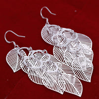 Sterling Silver Plated Chandelier Leaves Bali Hoop Pierced Earrings L155