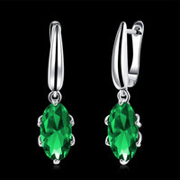 Platinum Plated Earrings Drop Dangle AAA Zirconia Green Latch Back Clasp L580