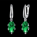 Platinum Plated Earrings Drop Dangle AAA Zirconia Green Latch Back Clasp L580