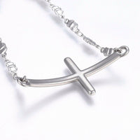 Stainless Steel Link Bracelet Lobster Cross Bowknot Silver Color 7.8" 3.5mm A76