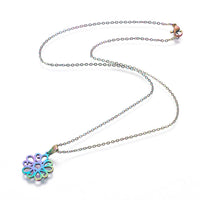 Stainless Steel Set Stud Earring Pendant Necklace Flower 17.7" Pin 0.8mm P489