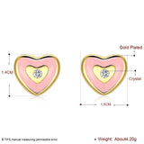 Gold Plated Earrings Heart Stud AAA Zirconia Pink Push Back Clasp L464