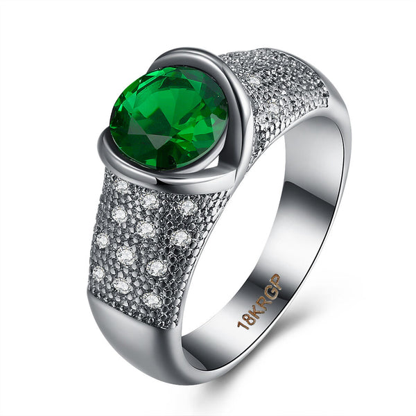 Platinum Plated Fashion Ring Green AAA Zirconia Women B346