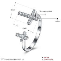 Sterling Silver Plated Fashion Resizable Ring AAA Zirconia Women Cross B418