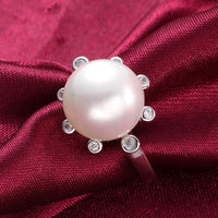 Gold Pearl Stone Zirconia Band Flower Weeding Ring Size 8 B124