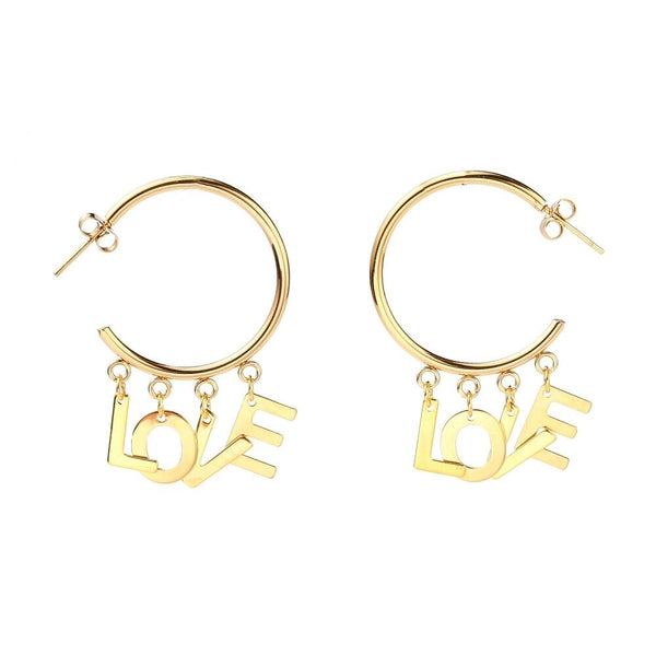 Stainless Steel Stud Earrings Hoop Valentine's Day Letter Word Love Gold Z305