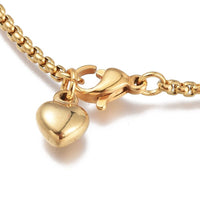 Stainless Steel Charm Bracelet Box Lobster Heart Gold 8.2" 21cm 2mm Z217