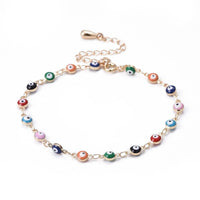 Real 18K Gold Plated Evil Eye Brass Enamel Link Bracelet Colorful 200mm P224