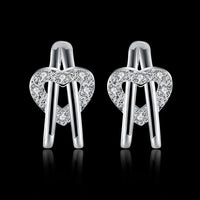 Sterling Silver Plated  Earrings Stud AAA Zirconia Push Back Heart .36" L414