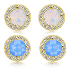 Yellow Gold Plated Earrings  Stud AAA Zirconia Opal Push Back Clasp L478