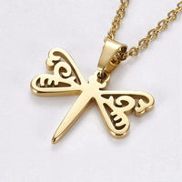 Stainless Steel Set Earring Pendant Necklace Dragonfly Gold 18" P784