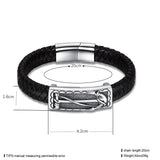 Stainless Steel Leather Bracelet 8.5 Inches 16MM Slide L369