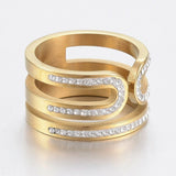 Stainless Steel Rings Clay Rhinestone Wide Band Rings Hollow Gold Z725