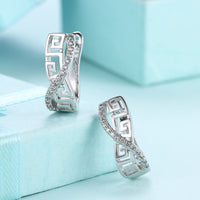 Platinum Plated Earrings Hoop Huggies AAA Zirconia Latch Back Clasp L546